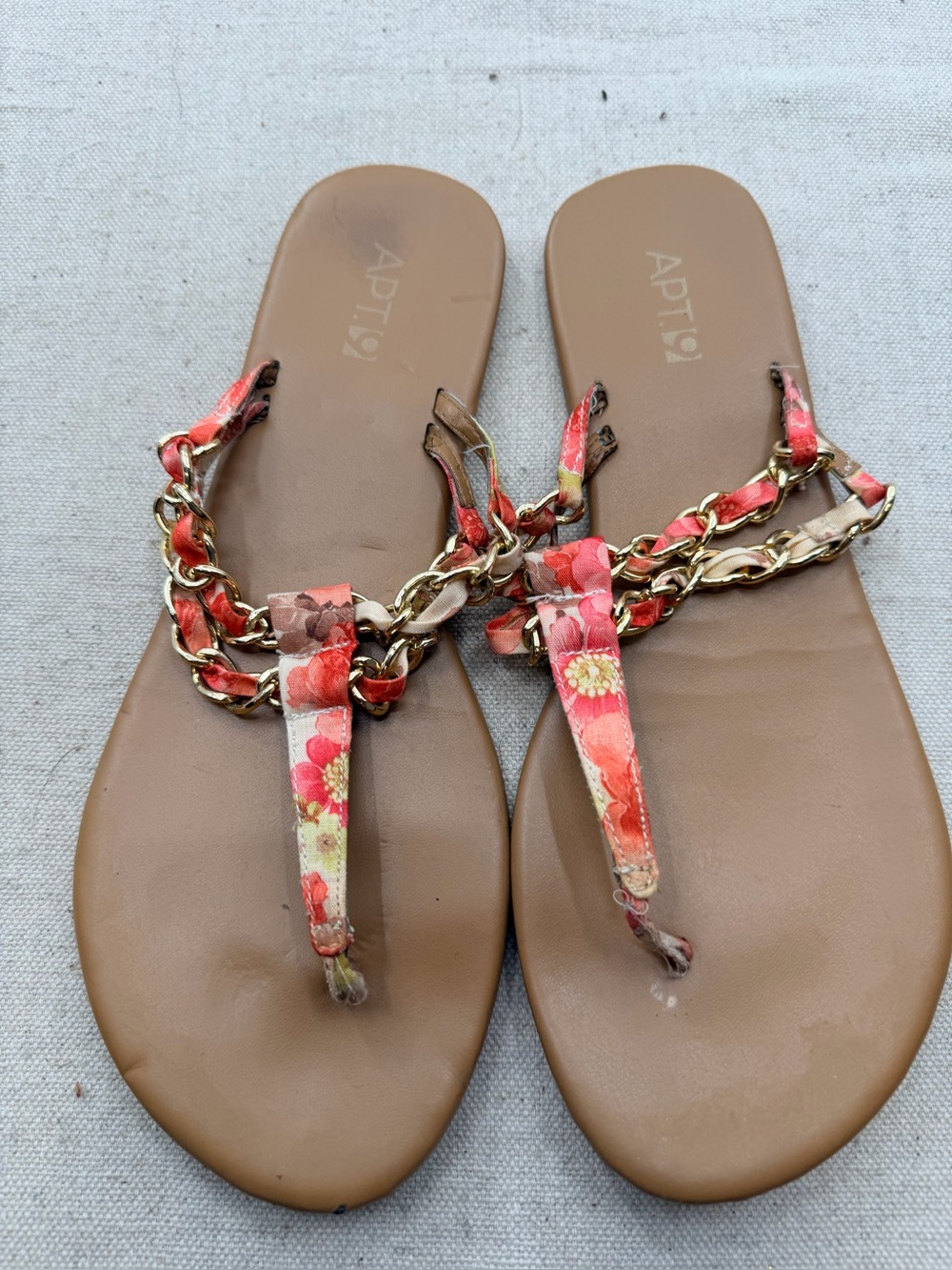 Apt. 9 Coral Floral Chain-Accent Thong Sandals